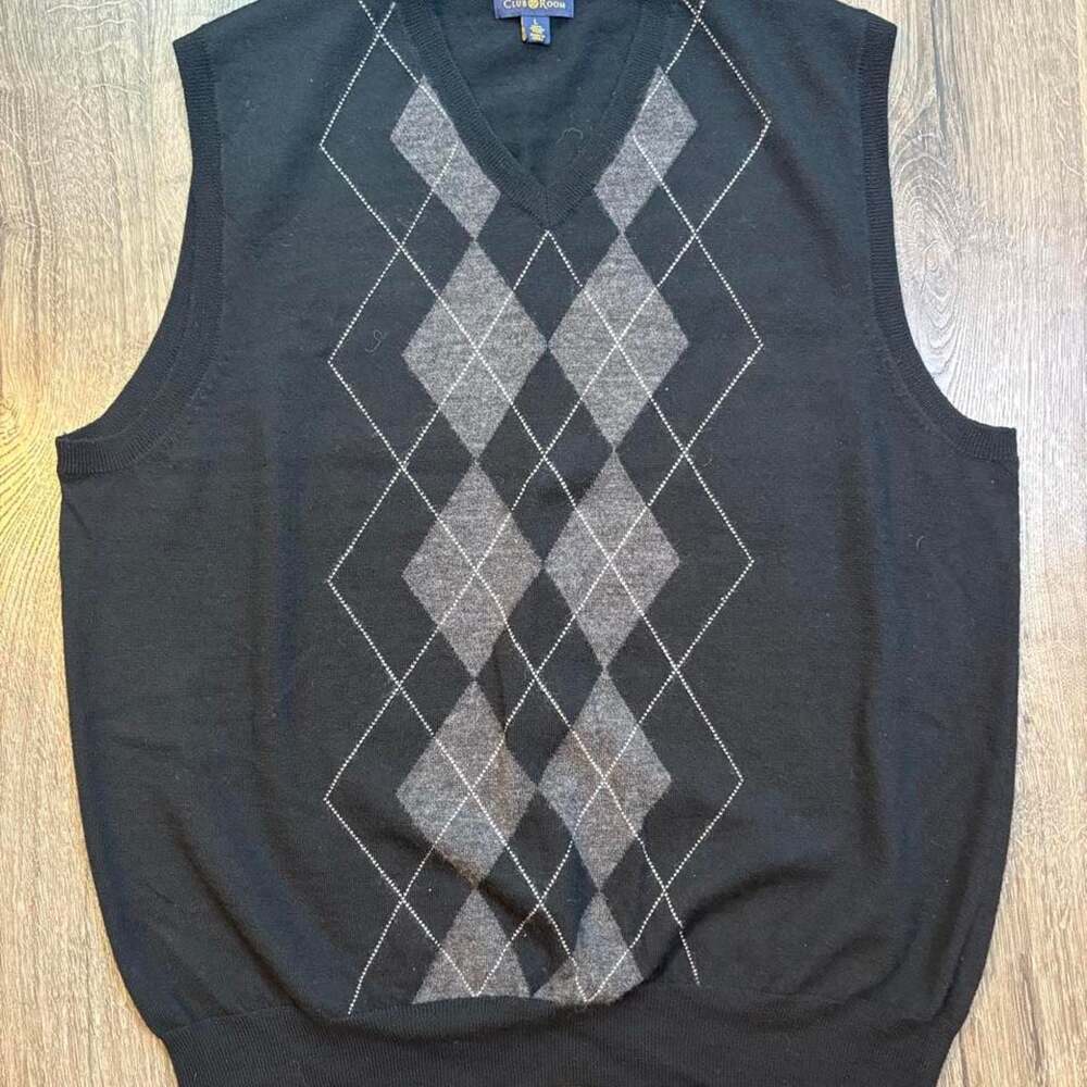Club Room Estate Merino Wool Argyle Sweater Vest Large